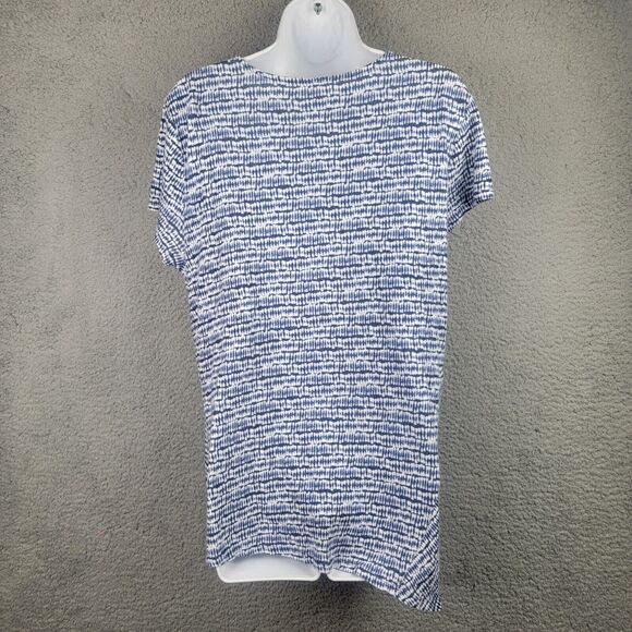 J Jill Pure Jill Tunic Tee Top Womens M Blue White Linen Blend Asymmetric Hem - Picture 12 of 16